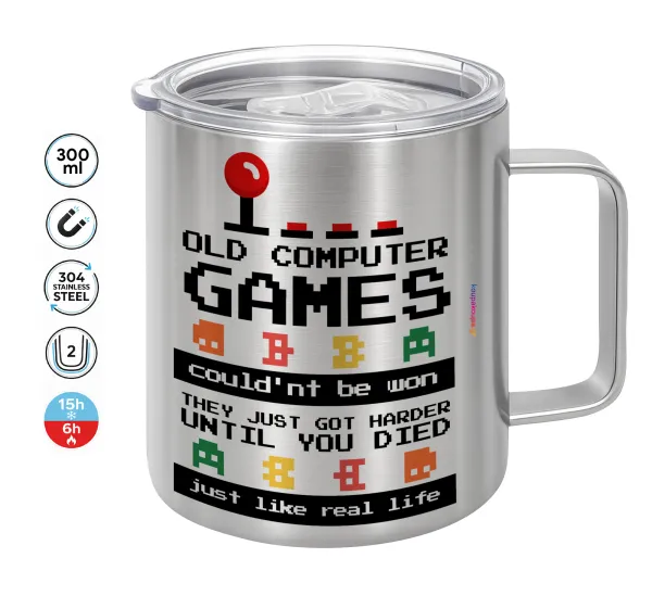 OLD computer games couldn't be won just like real life! — Double-walled stainless steel mug 300ml with temperature-retaining lid