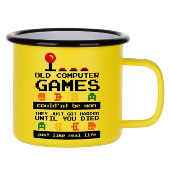OLD computer games couldn't be won just like real life!, Metallic enamel MATT Yellow cup 360ml