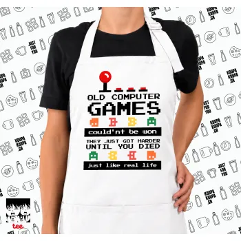 OLD computer games couldn't be won just like real life!, Ποδιά μακριά Σεφ ολόσωμη με τσέπες white (ΕΝΗΛΙΚΩΝ)