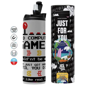 OLD computer games couldn't be won just like real life!, Tumbler stainless steel GREY 600ml