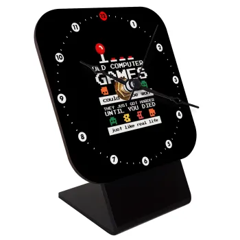 OLD computer games couldn't be won just like real life!, Quartz Wooden table clock with hands (10cm)