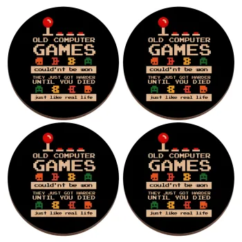 OLD computer games couldn't be won just like real life!, ΣΕΤ x4 Σουβέρ ξύλινα στρογγυλά plywood (9cm)