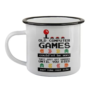 OLD computer games couldn't be won just like real life!, Κούπα εμαγιέ με μαύρο χείλος 360ml