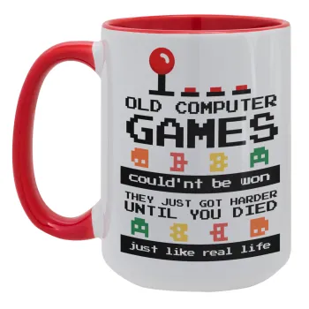 OLD computer games couldn't be won just like real life!, Κούπα Mega 15oz, κεραμική Κόκκινη, 450ml