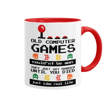 OLD computer games couldn't be won just like real life!, Mug colored red, ceramic, 330ml