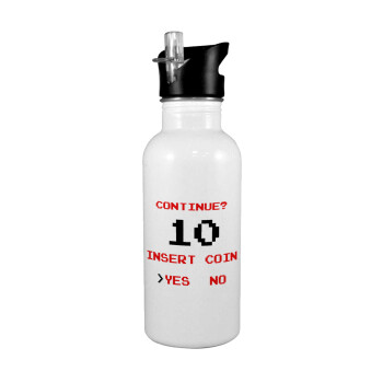 Continue? YES - NO, White water bottle with straw, stainless steel 600ml