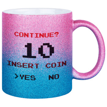 Continue? YES - NO, Κούπα Χρυσή/Μπλε Glitter, κεραμική, 330ml