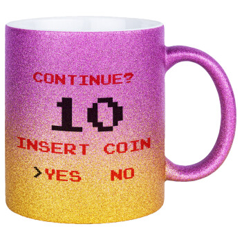 Continue? YES - NO, Κούπα Χρυσή/Ροζ Glitter, κεραμική, 330ml
