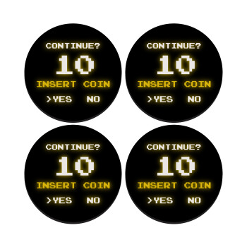 Continue? YES - NO, SET of 4 round wooden coasters (9cm)