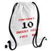 Continue? YES - NO, Τσάντα πλάτης πουγκί GYMBAG λευκή, με τσέπη (40x48cm) & χονδρά κορδόνια