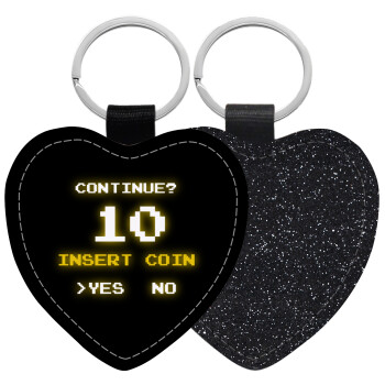 Continue? YES - NO, Μπρελόκ PU δερμάτινο glitter καρδιά ΜΑΥΡΟ