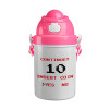 Continue? YES - NO, Ροζ παιδικό παγούρι πλαστικό (BPA-FREE) με καπάκι ασφαλείας, κορδόνι και καλαμάκι, 400ml