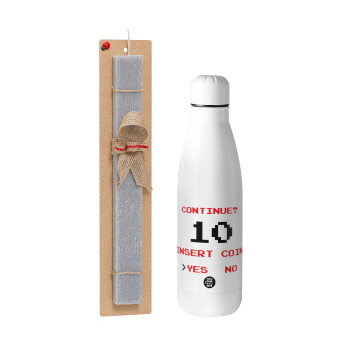 Continue? YES - NO, Easter Set, metallic stainless thermos bottle (500ml) & scented flat Easter candle (30cm) (GRAY)