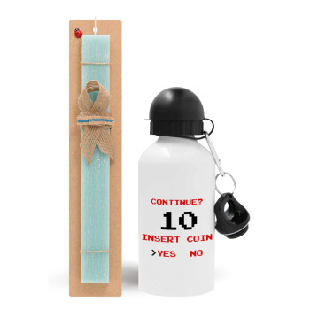 Continue? YES - NO, Easter Set, metallic aluminum water bottle (500ml) & scented flat candle (30cm) (TURQUOISE)