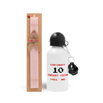 Continue? YES - NO, Easter Set, metallic aluminum bottle (500ml) & aromatic flat Easter candle (30cm) (PINK)