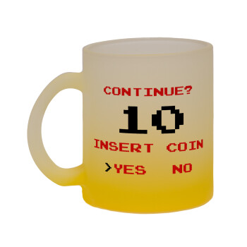 Continue? YES - NO, Κούπα γυάλινη δίχρωμη με βάση το κίτρινο ματ, 330ml