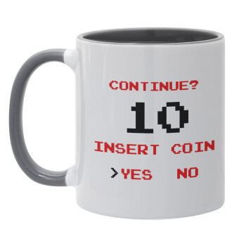 Continue? YES - NO, Κούπα χρωματιστή γκρι, κεραμική, 330ml