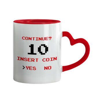 Continue? YES - NO, Mug heart red handle, ceramic, 330ml