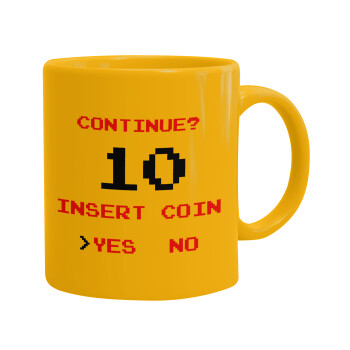 Continue? YES - NO, Ceramic coffee mug yellow, 330ml (1pcs)