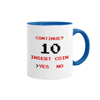 Continue? YES - NO, Κούπα χρωματιστή μπλε, κεραμική, 330ml