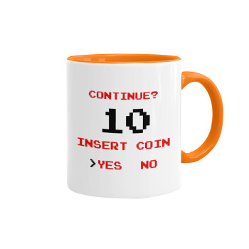 Continue? YES - NO, Mug colored orange, ceramic, 330ml