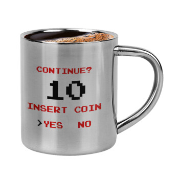 Continue? YES - NO, Double-wall metal cup for espresso (220ml)