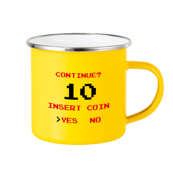Continue? YES - NO, Yellow Enamel Metallic Cup 360ml