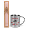 Easter Set, metallic thermal cup (300ml) & aromatic flat Easter candle (30cm) (PINK)