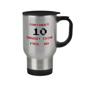 Continue? YES - NO, Stainless steel travel mug with lid, double wall 450ml