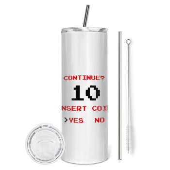 Continue? YES - NO, Tumbler stainless steel 600ml, with metal straw & cleaning brush