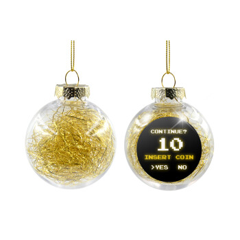 Continue? YES - NO, Transparent Christmas tree ball ornament with gold filling 8cm