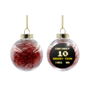 Continue? YES - NO, Χριστουγεννιάτικη μπάλα δένδρου διάφανη με κόκκινο γέμισμα 8cm