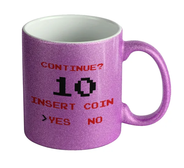 Continue? YES - NO — Κούπα Μωβ Glitter που γυαλίζει, κεραμική, 330ml