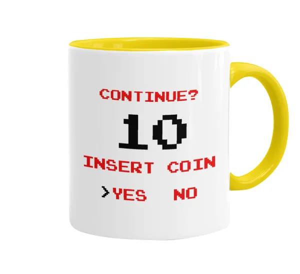 Continue? YES - NO — Mug colored yellow, ceramic, 330ml