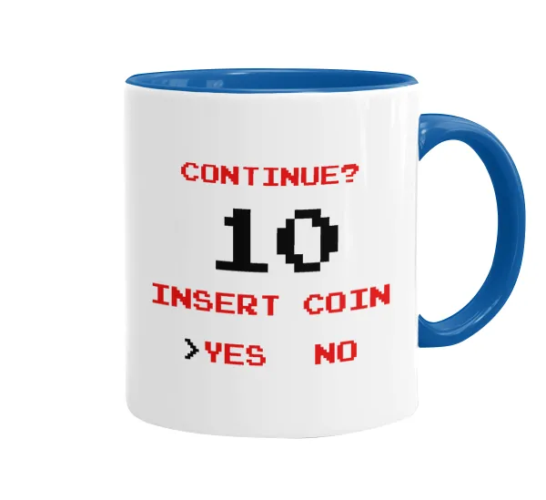 Continue? YES - NO — Mug colored blue, ceramic, 330ml