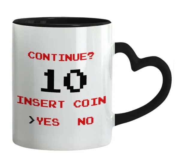 Continue? YES - NO — Mug heart black handle, ceramic, 330ml