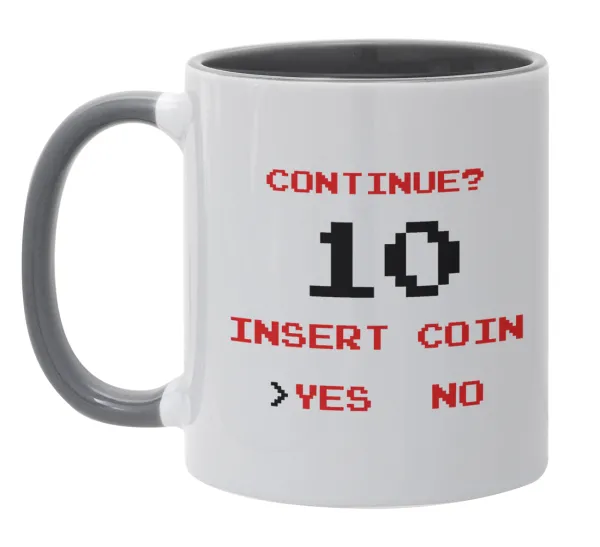Continue? YES - NO — Κούπα χρωματιστή γκρι, κεραμική, 330ml