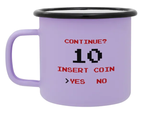 Continue? YES - NO — Metal enamel mug, matte light pastel purple, 360ml