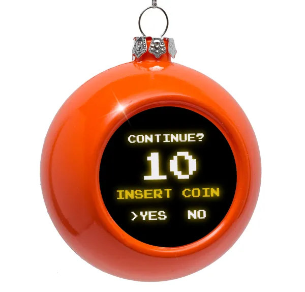 Continue? YES - NO — Orange Christmas tree ornament bauble 8cm