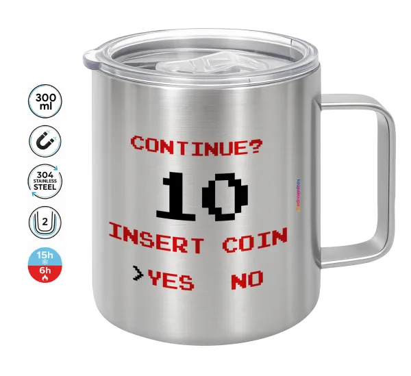 Continue? YES - NO — Double-walled stainless steel mug 300ml with temperature-retaining lid