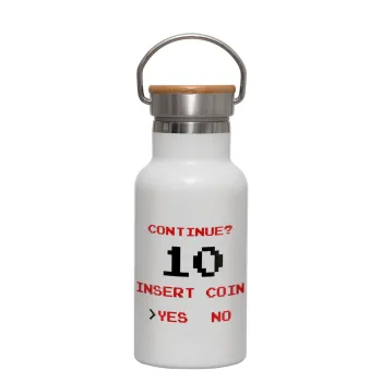 Continue? YES - NO, Metallic thermos (Stainless steel) White with wooden lid (bamboo), double-walled, 350ml