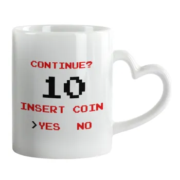 Continue? YES - NO, Mug heart handle, ceramic, 330ml