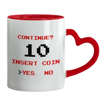 Continue? YES - NO, Mug heart red handle, ceramic, 330ml