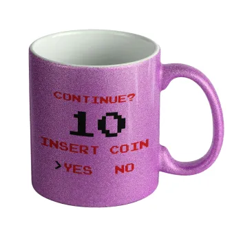 Continue? YES - NO, Κούπα Μωβ Glitter που γυαλίζει, κεραμική, 330ml
