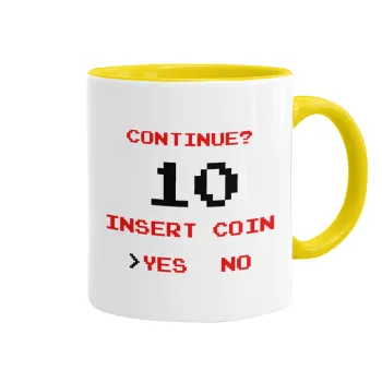 Continue? YES - NO, Κούπα χρωματιστή κίτρινη, κεραμική, 330ml