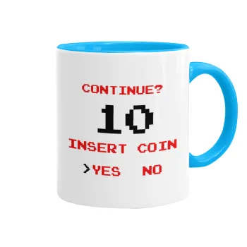 Continue? YES - NO, Mug colored light blue, ceramic, 330ml
