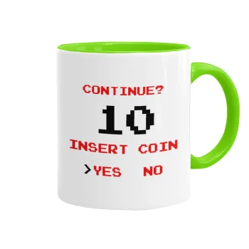 Continue? YES - NO, Mug colored light green, ceramic, 330ml