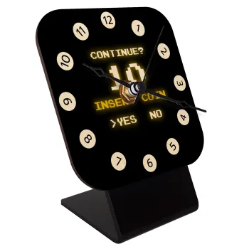 Continue? YES - NO, Quartz Table clock in natural wood (10cm)