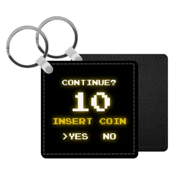 Continue? YES - NO, Μπρελόκ Δερματίνη, τετράγωνο ΜΑΥΡΟ (5x5cm)