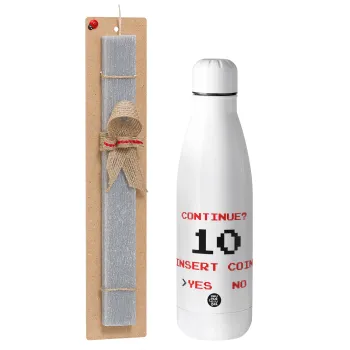 Continue? YES - NO, Easter Set, metallic stainless thermos bottle (500ml) & scented flat Easter candle (30cm) (GRAY)